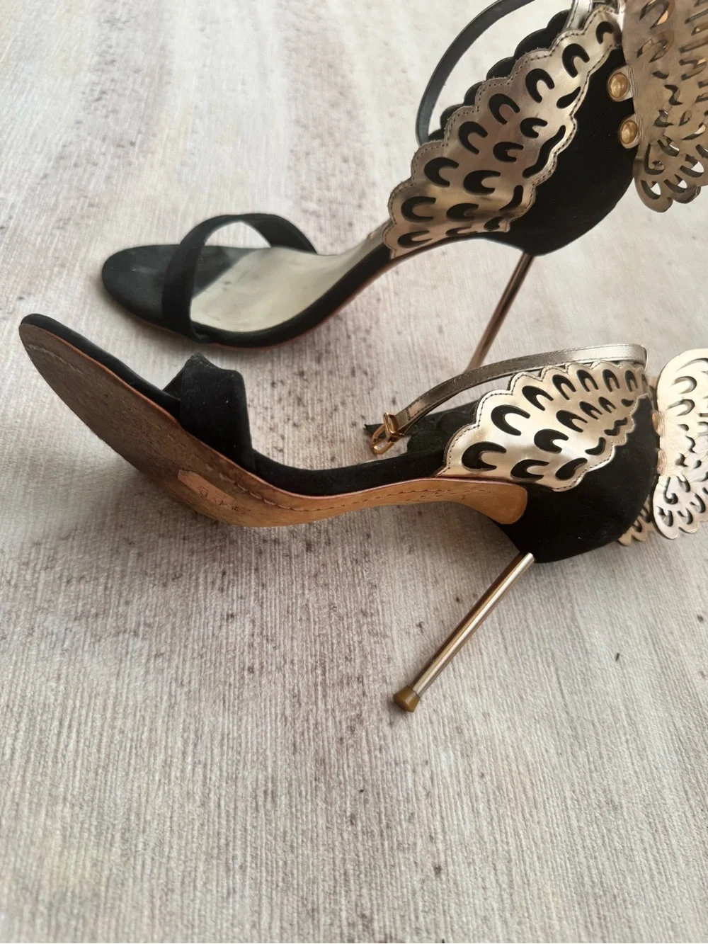 Sophia Webster Black and Rose Gold Wing-Embellished Stiletto Sandals